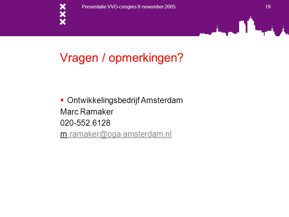 Vragen / opmerkingen Ontwikkelingsbedrijf Amsterdam Marc Ramaker