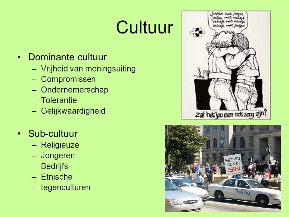 Cultuur Dominante cultuur Sub-cultuur Vrijheid van meningsuiting