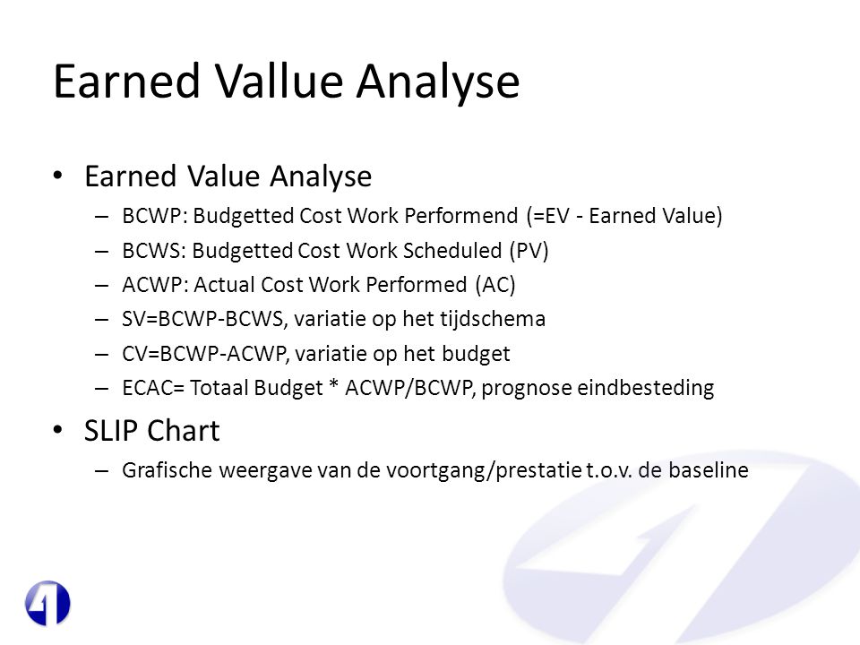 Earned Vallue Analyse Earned Value Analyse SLIP Chart