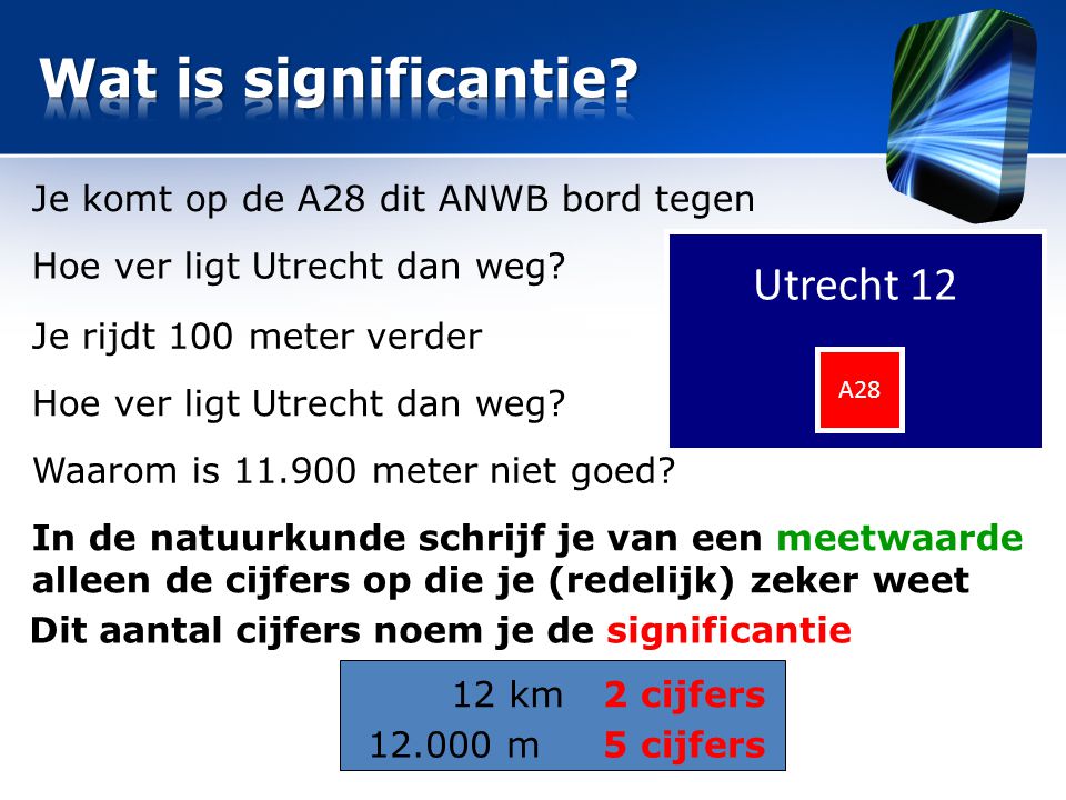 Wat is significantie Utrecht 12 Je komt op de A28 dit ANWB bord tegen