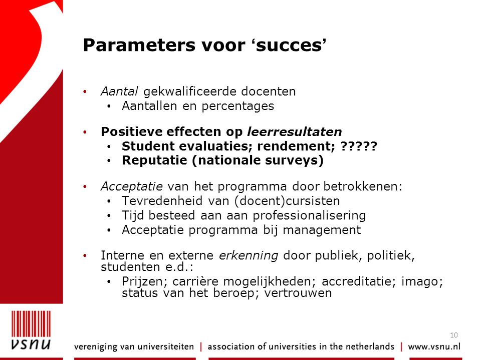 Parameters voor ‘succes’
