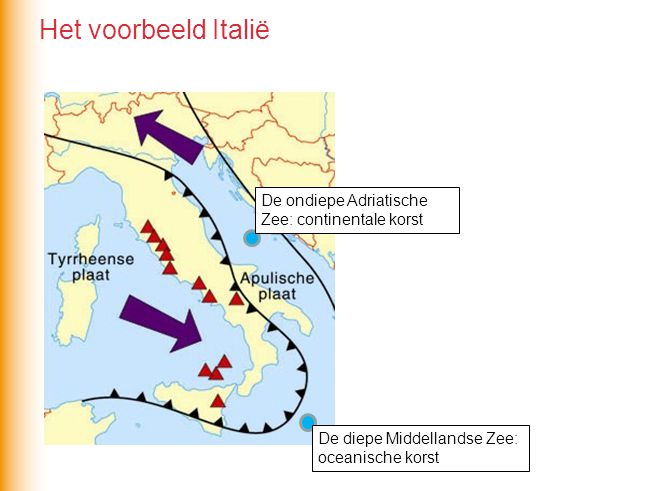 Het voorbeeld Italië De ondiepe Adriatische Zee: continentale korst