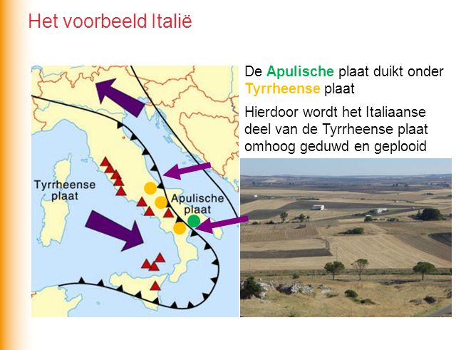 Het voorbeeld Italië De Apulische plaat duikt onder Tyrrheense plaat
