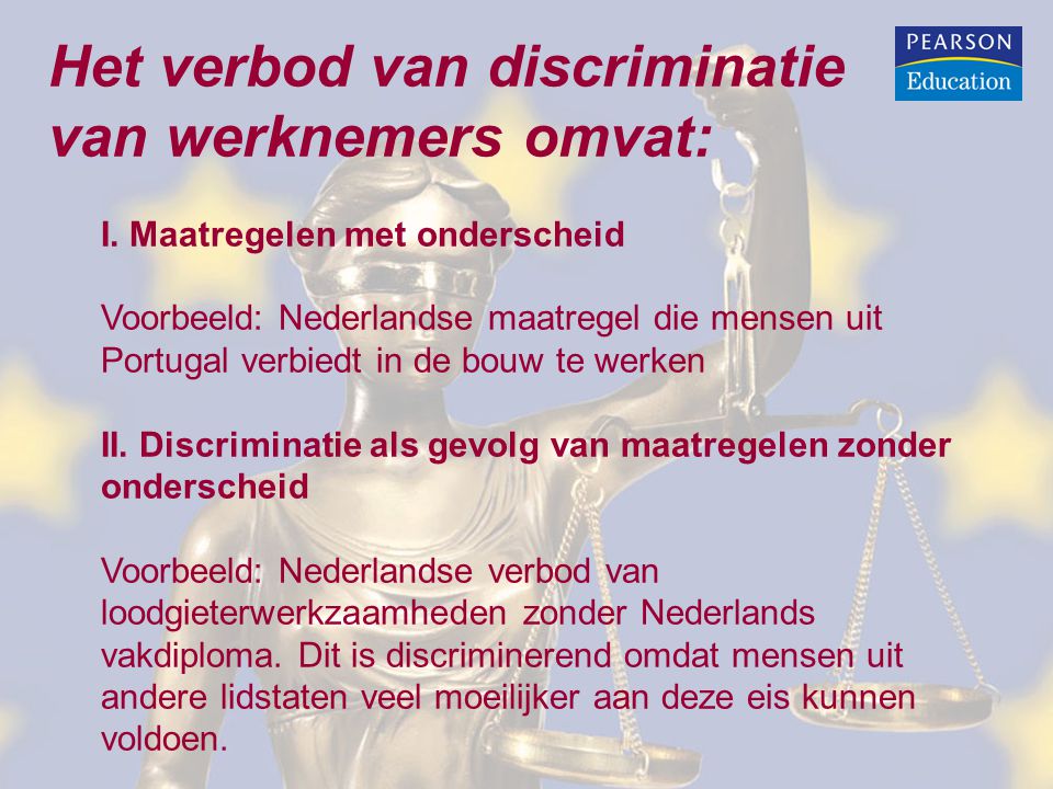 Het verbod van discriminatie van werknemers omvat: