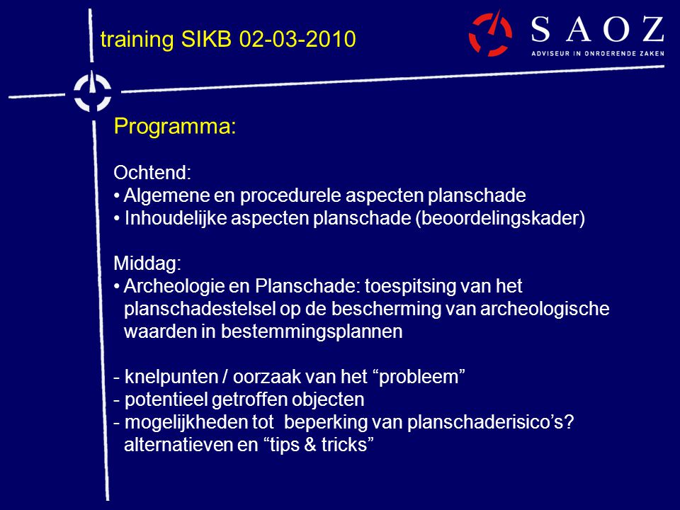 training SIKB Programma: Ochtend: