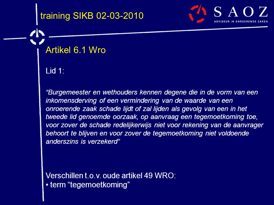 training SIKB Artikel 6.1 Wro Lid 1: