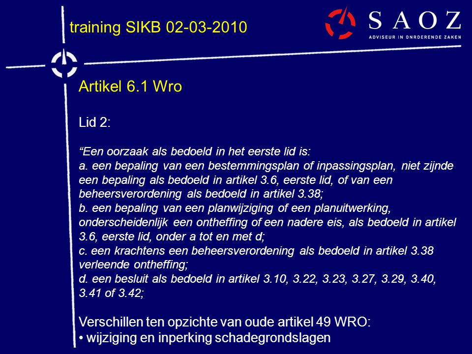 training SIKB Artikel 6.1 Wro Lid 2: