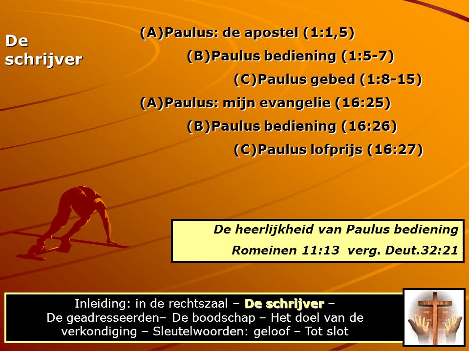 De schrijver (A)Paulus: de apostel (1:1,5) (B)Paulus bediening (1:5-7)