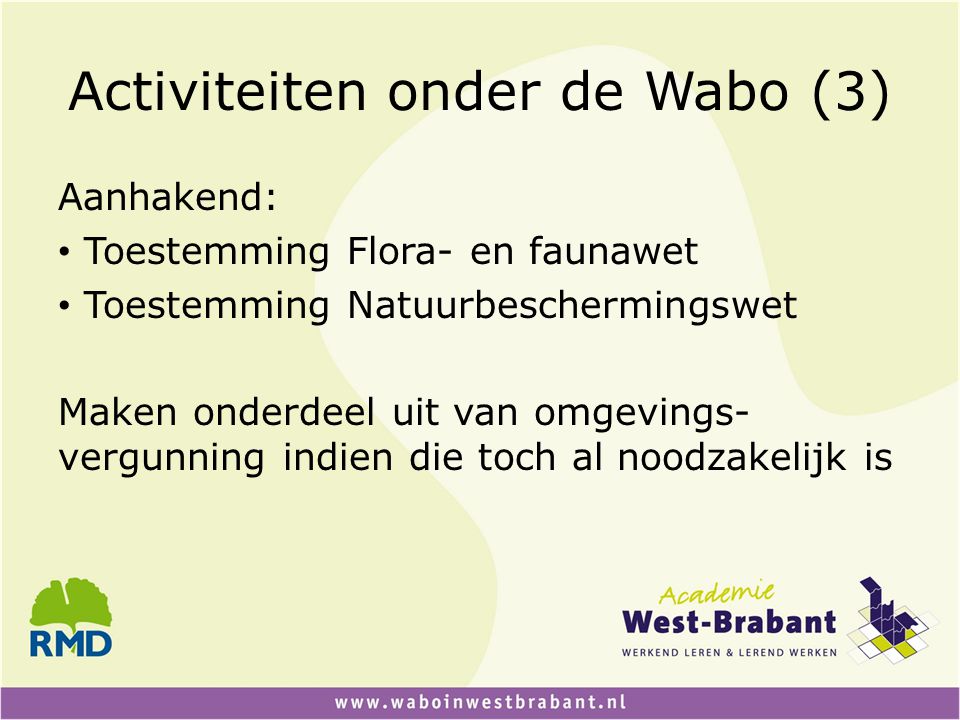 Activiteiten onder de Wabo (3)