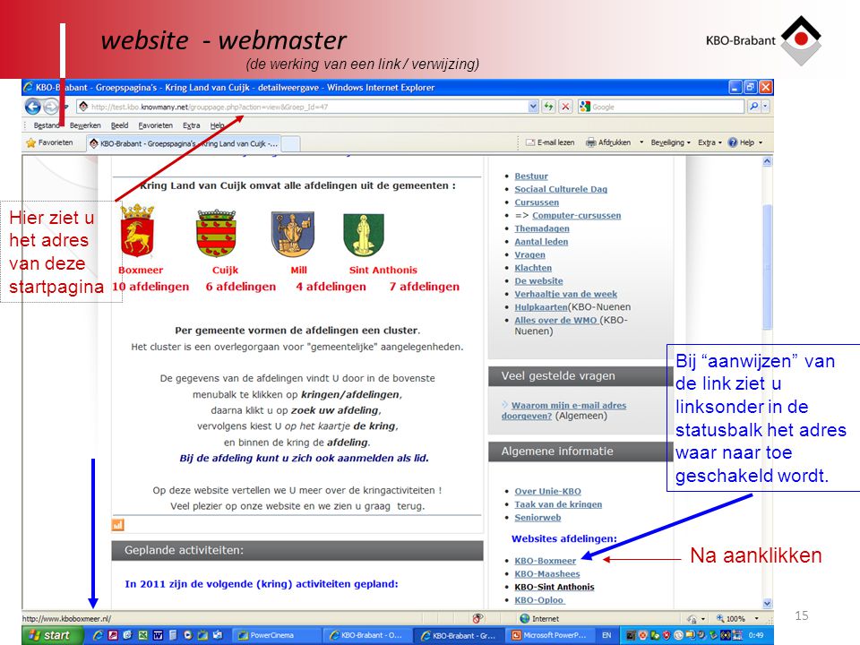 website - webmaster Na aanklikken