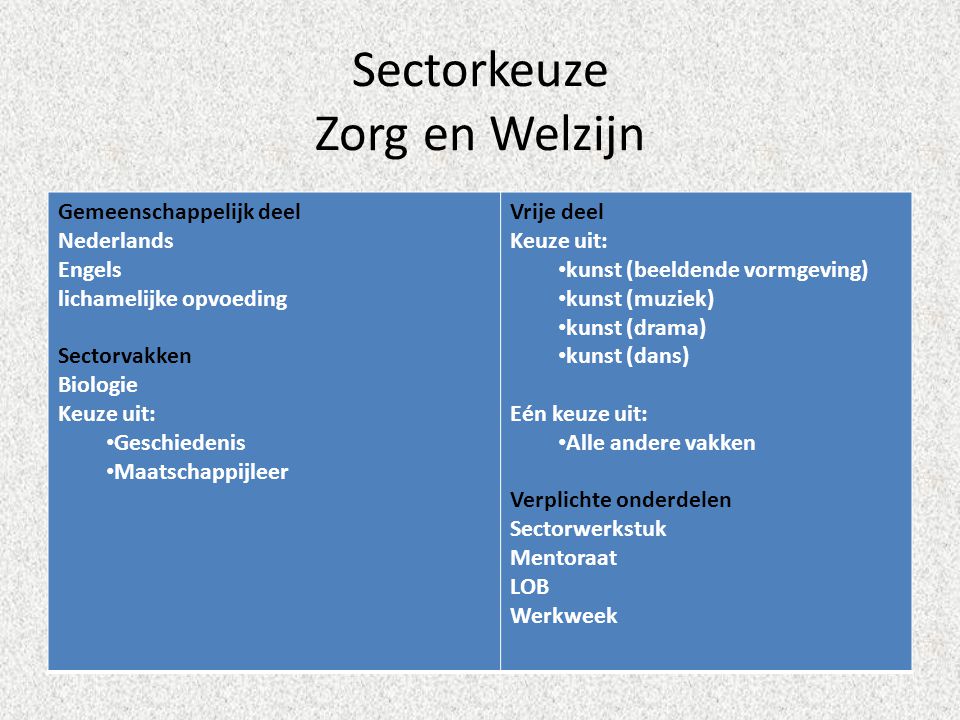 Sectorkeuze Zorg en Welzijn