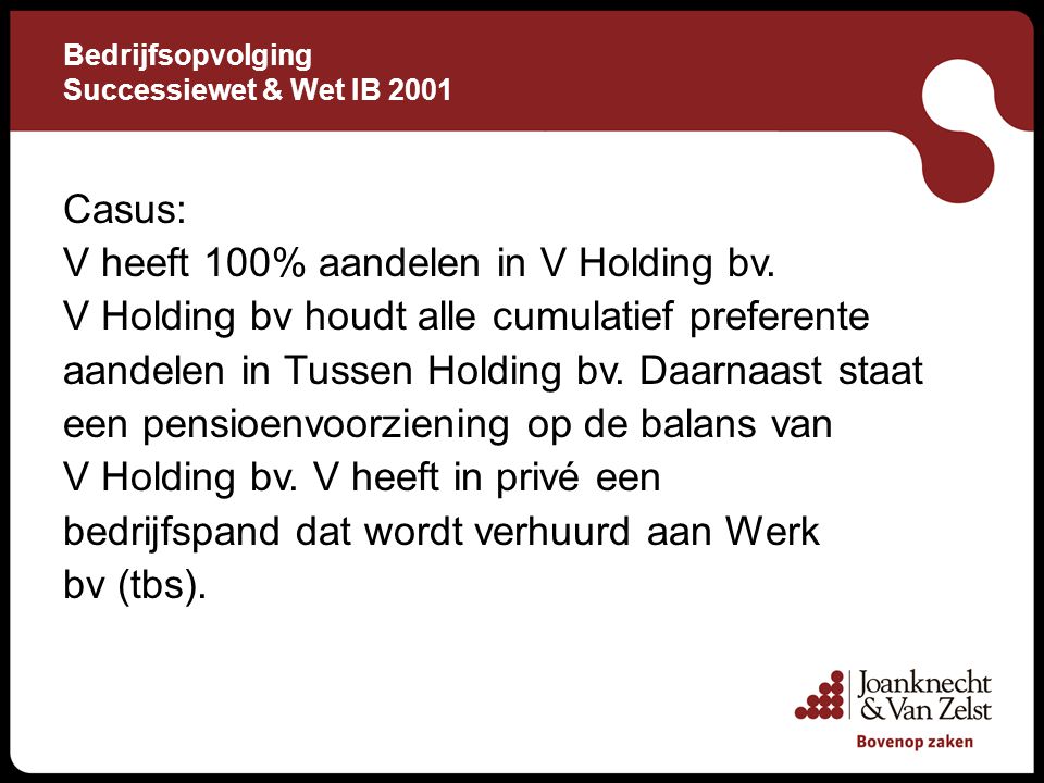 Bedrijfsopvolging Successiewet & Wet IB 2001