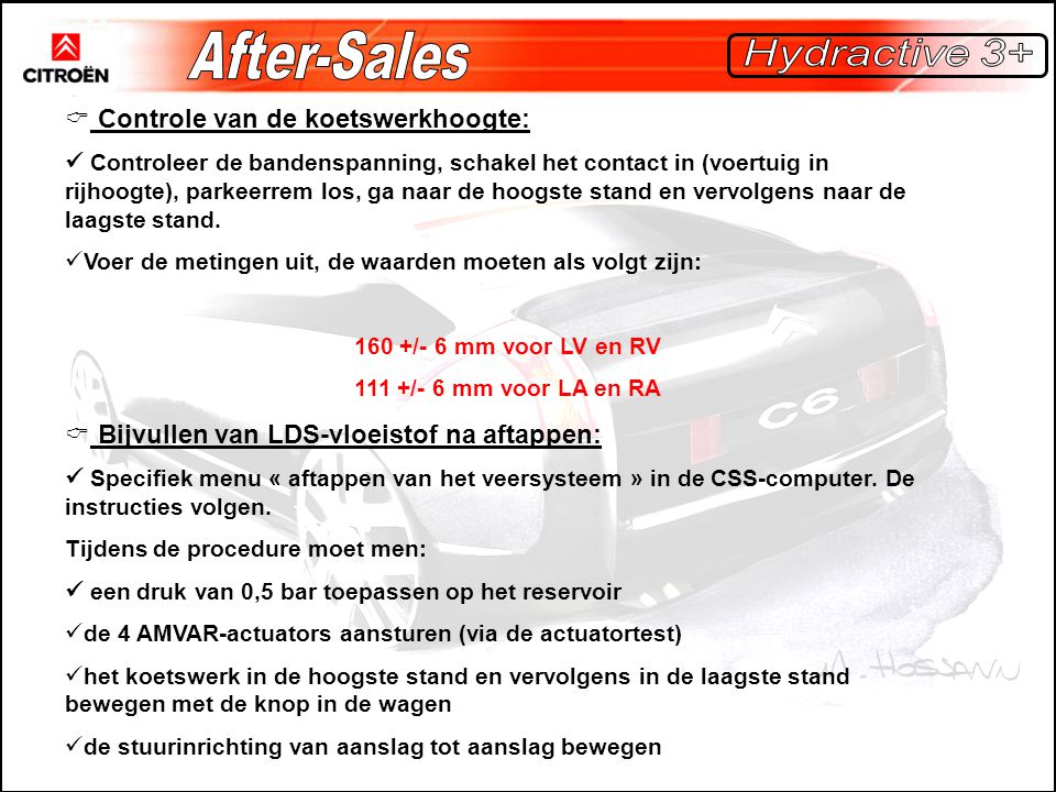 After-Sales Hydractive 3+ Controle van de koetswerkhoogte: