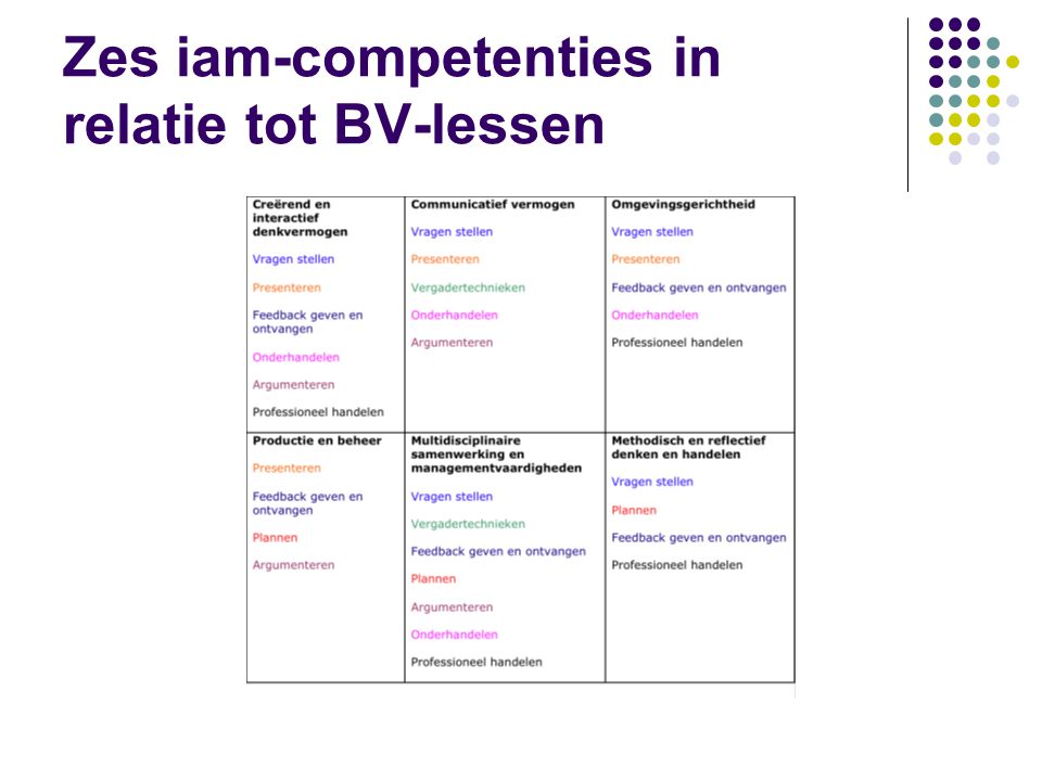 Zes iam-competenties in relatie tot BV-lessen