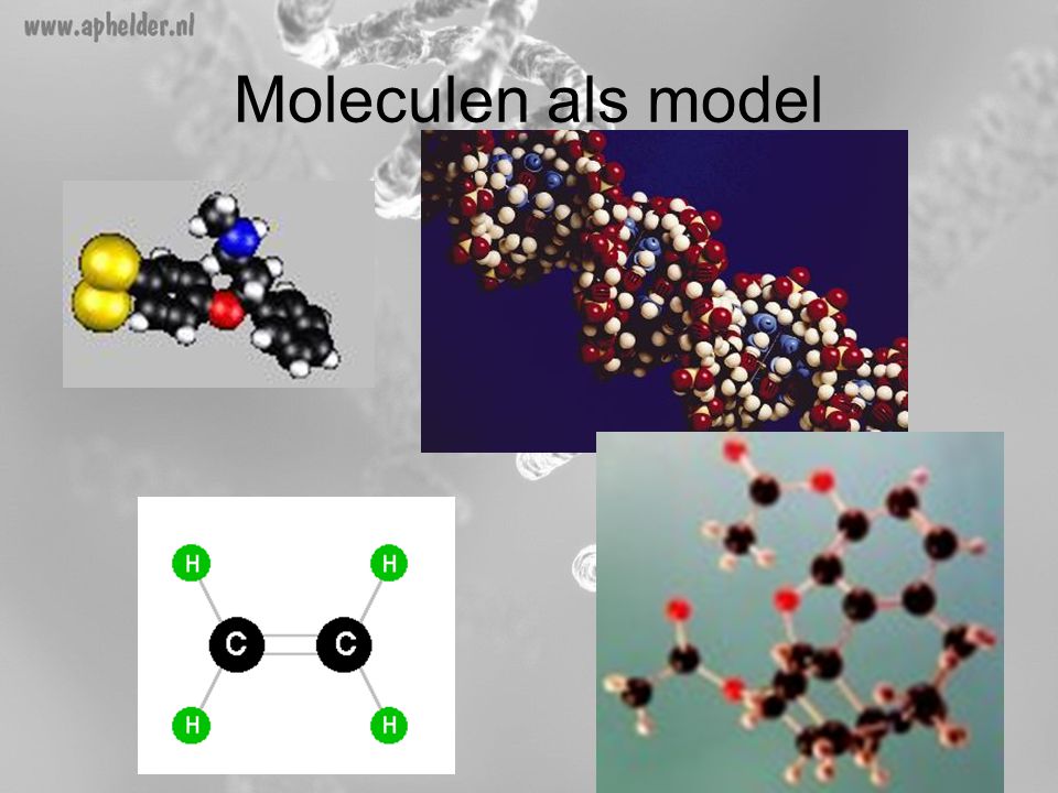 Moleculen als model Een aantal voorbeelden over hoe een voorstellen gemaakt kan worden van hoe moleculen eruit zien.