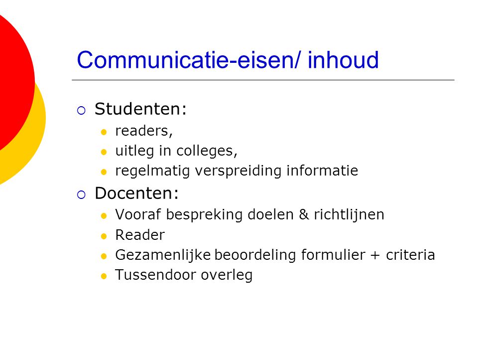 Communicatie-eisen/ inhoud