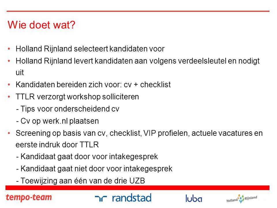 Wie doet wat Holland Rijnland selecteert kandidaten voor