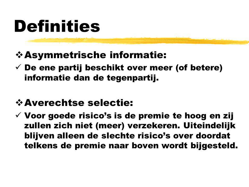 Definities Asymmetrische informatie: Averechtse selectie: