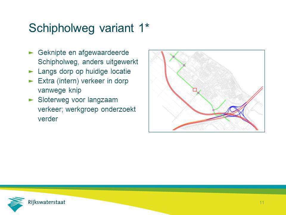 Schipholweg variant 1* Geknipte en afgewaardeerde Schipholweg, anders uitgewerkt. Langs dorp op huidige locatie.