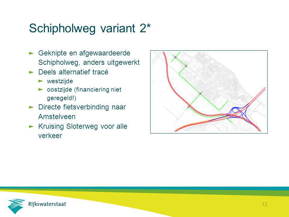 Schipholweg variant 2* Geknipte en afgewaardeerde Schipholweg, anders uitgewerkt. Deels alternatief tracé.