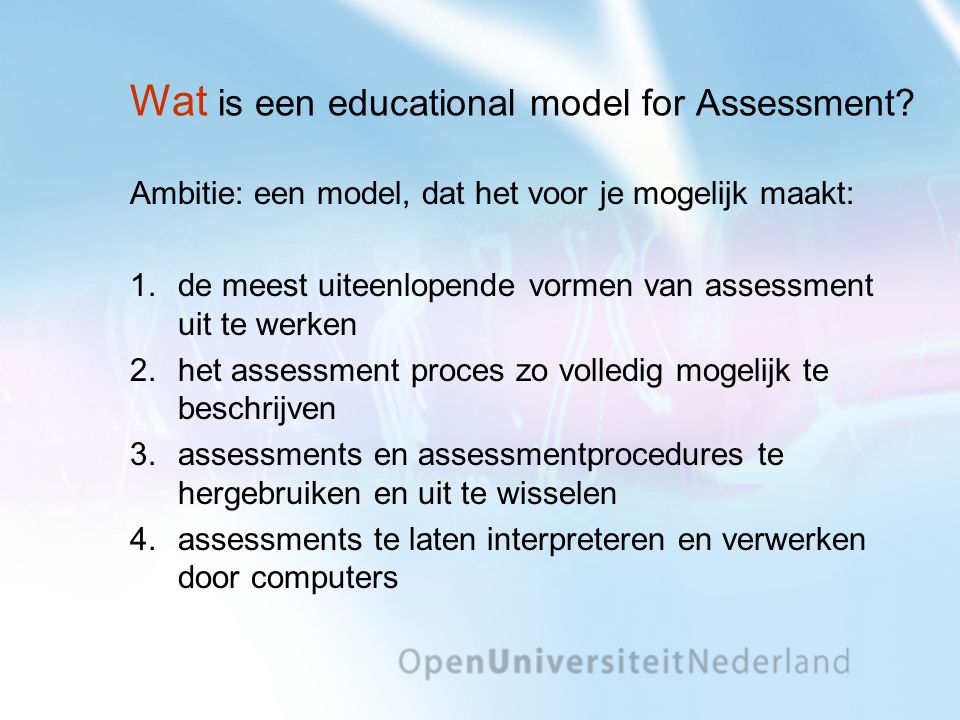 Wat is een educational model for Assessment