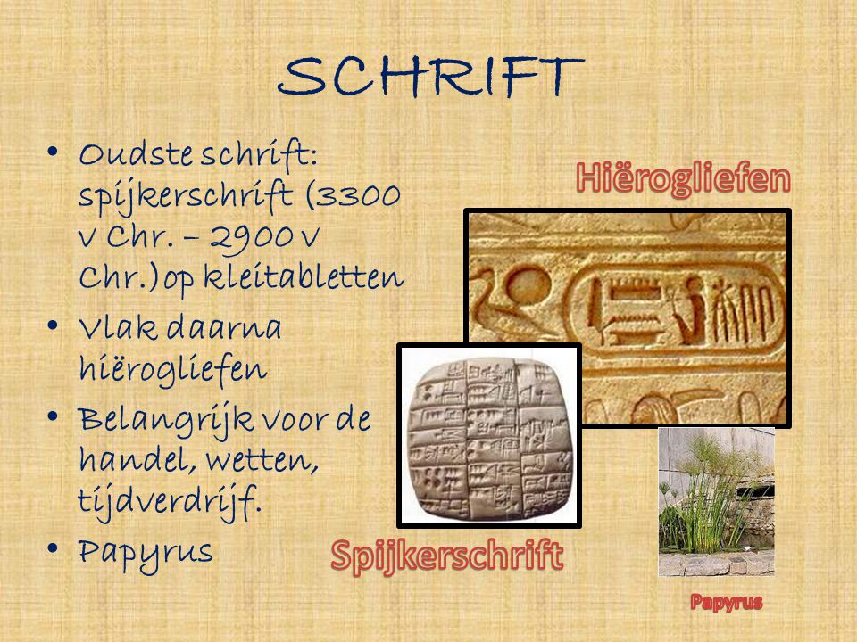 SCHRIFT Hiërogliefen Spijkerschrift