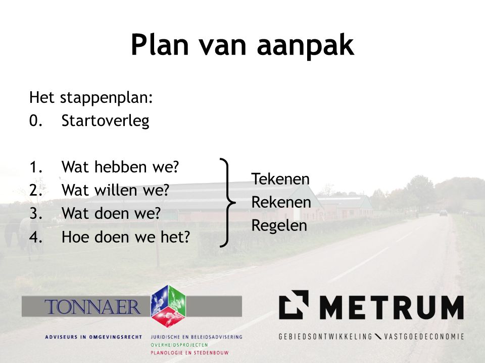 Plan van aanpak Het stappenplan: 0. Startoverleg Wat hebben we