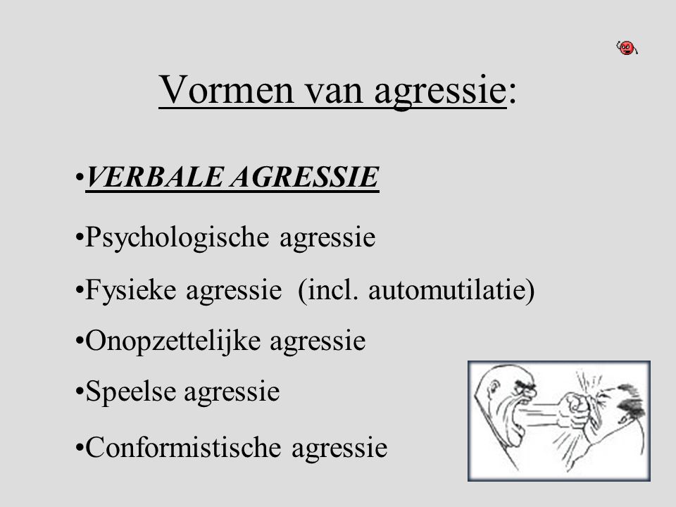 Vormen van agressie: VERBALE AGRESSIE Psychologische agressie