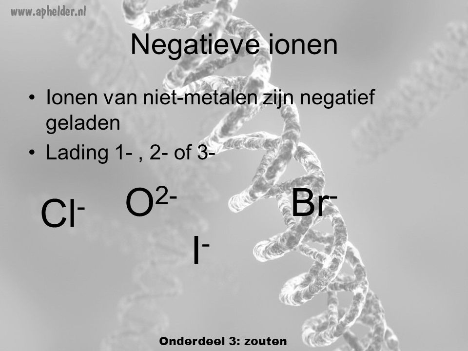 O2- Br- Cl- I- Negatieve ionen