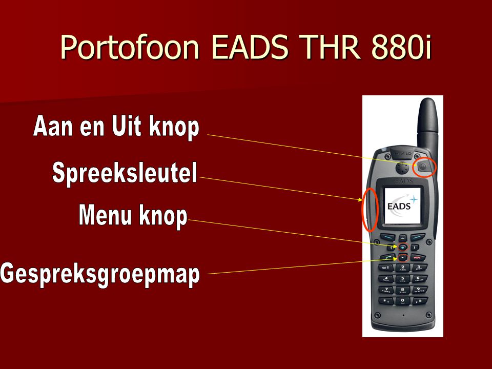 Portofoon EADS THR 880i Aan en Uit knop Spreeksleutel Menu knop