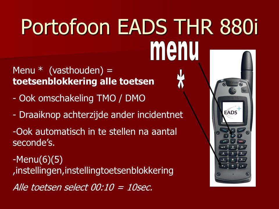 Portofoon EADS THR 880i menu *