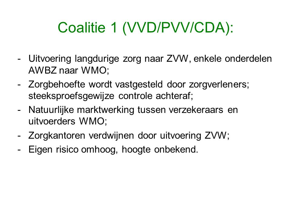 Coalitie 1 (VVD/PVV/CDA):