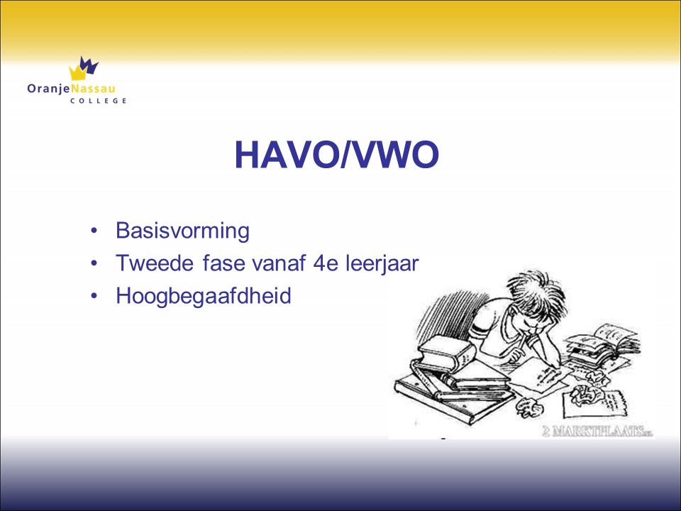 HAVO/VWO Basisvorming Tweede fase vanaf 4e leerjaar Hoogbegaafdheid