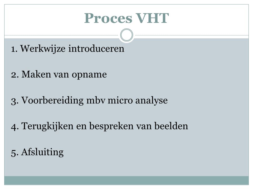 Proces VHT 1. Werkwijze introduceren 2. Maken van opname
