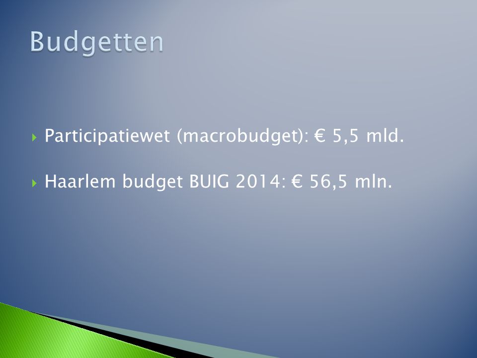 Budgetten Participatiewet (macrobudget): € 5,5 mld.