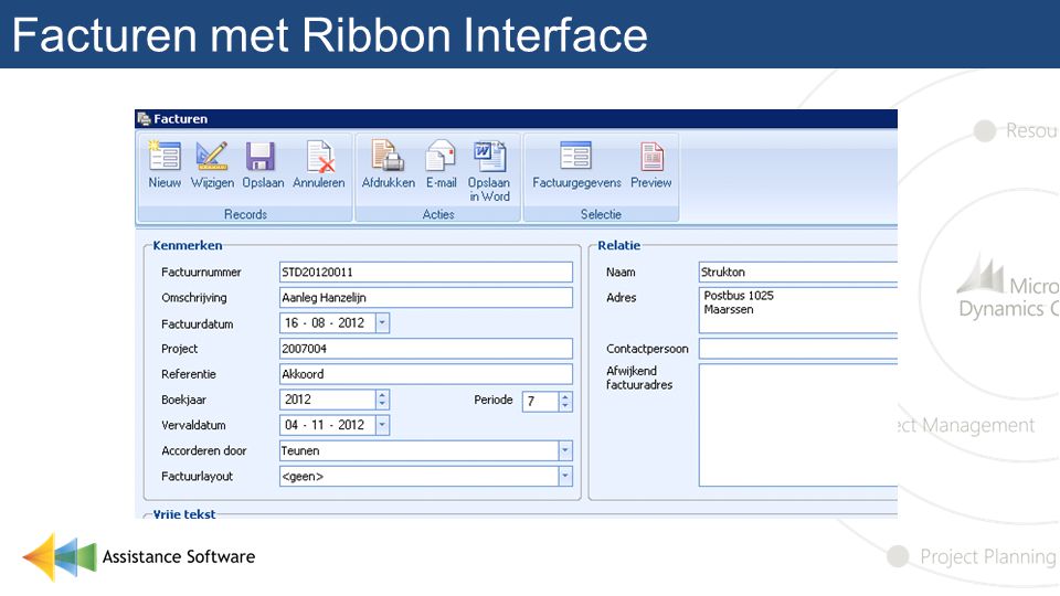 Facturen met Ribbon Interface