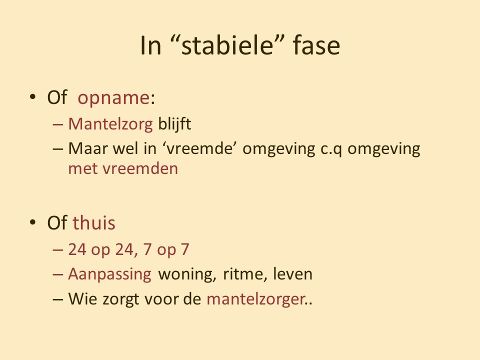 In stabiele fase Of opname: Of thuis Mantelzorg blijft