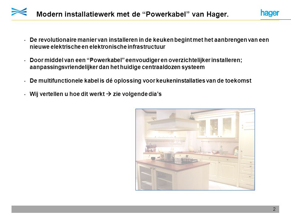 Modern installatiewerk met de Powerkabel van Hager.