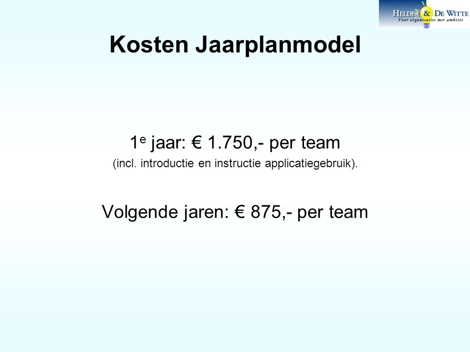 Kosten Jaarplanmodel 1e jaar: € 1.750,- per team