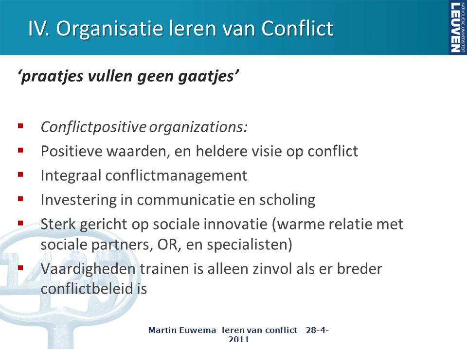 IV. Organisatie leren van Conflict