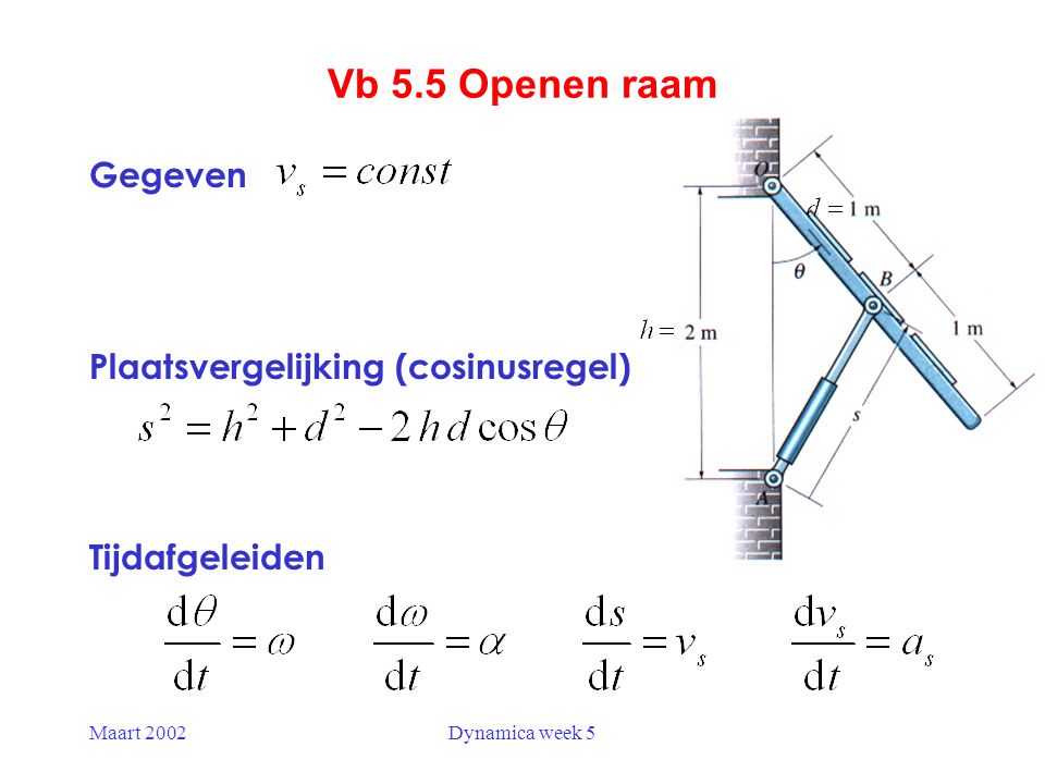 Vb 5.5 Openen raam Gegeven Plaatsvergelijking (cosinusregel)