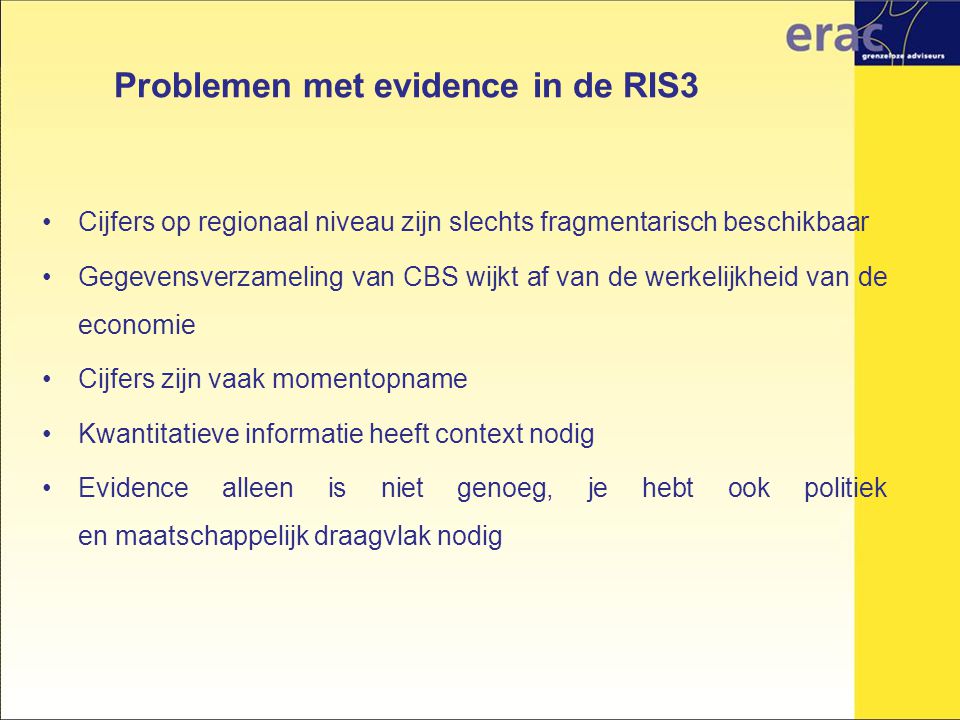 Problemen met evidence in de RIS3