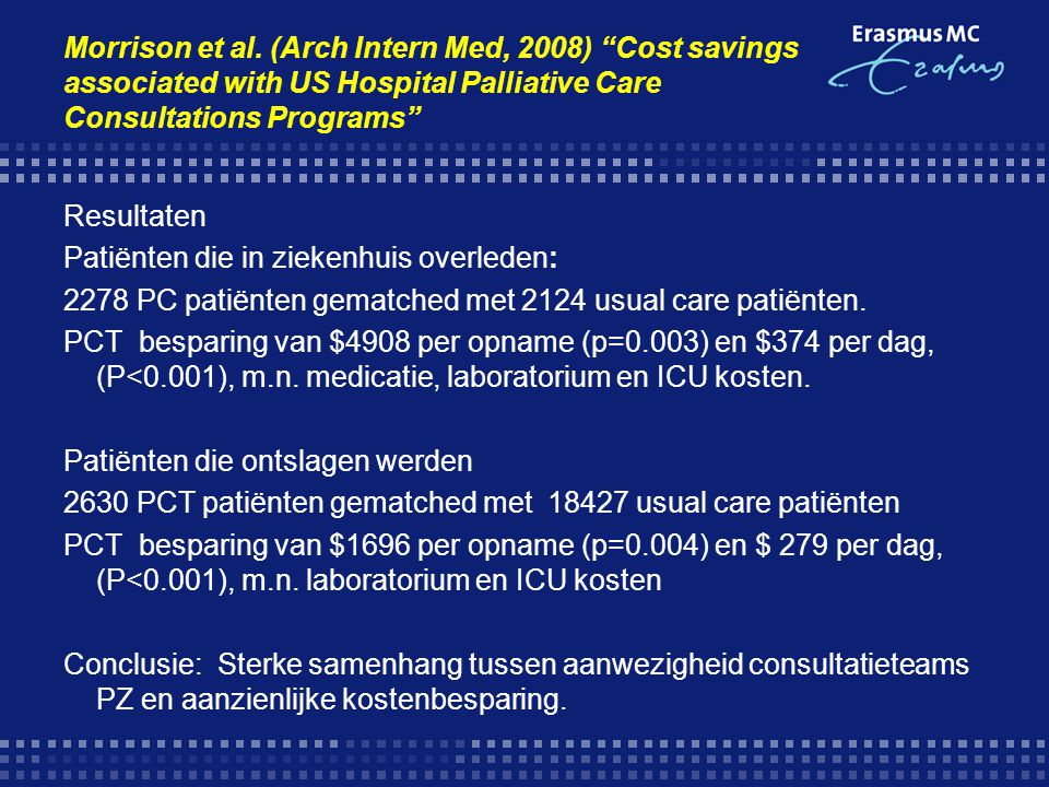 Morrison et al. (Arch Intern Med, 2008) Cost savings associated with US Hospital Palliative Care Consultations Programs