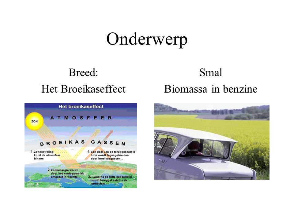 Onderwerp Breed: Het Broeikaseffect Smal Biomassa in benzine