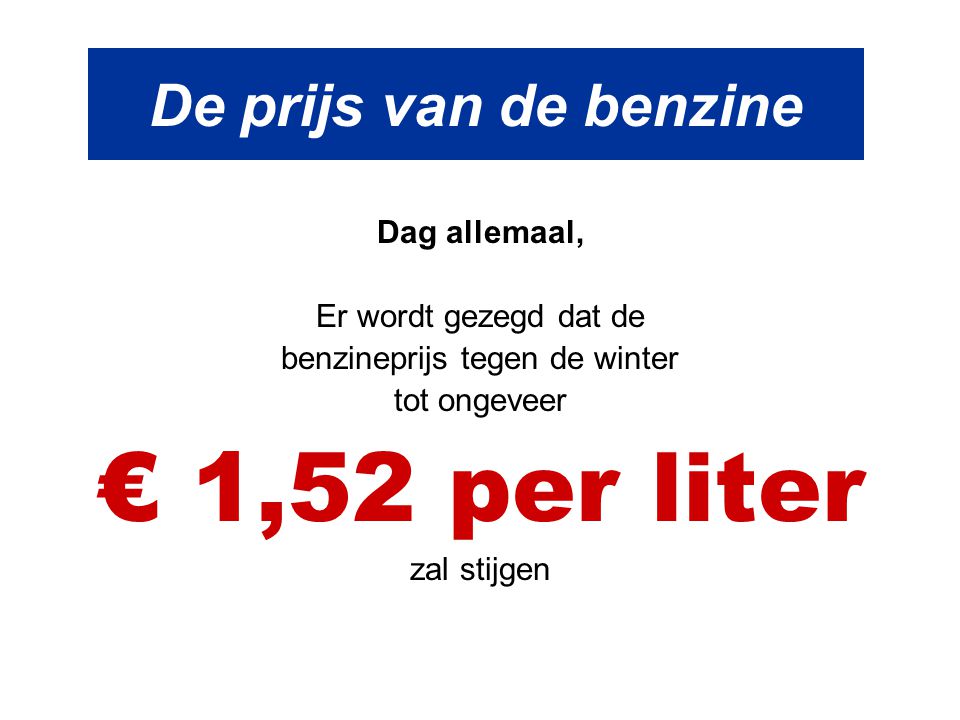 benzineprijs tegen de winter