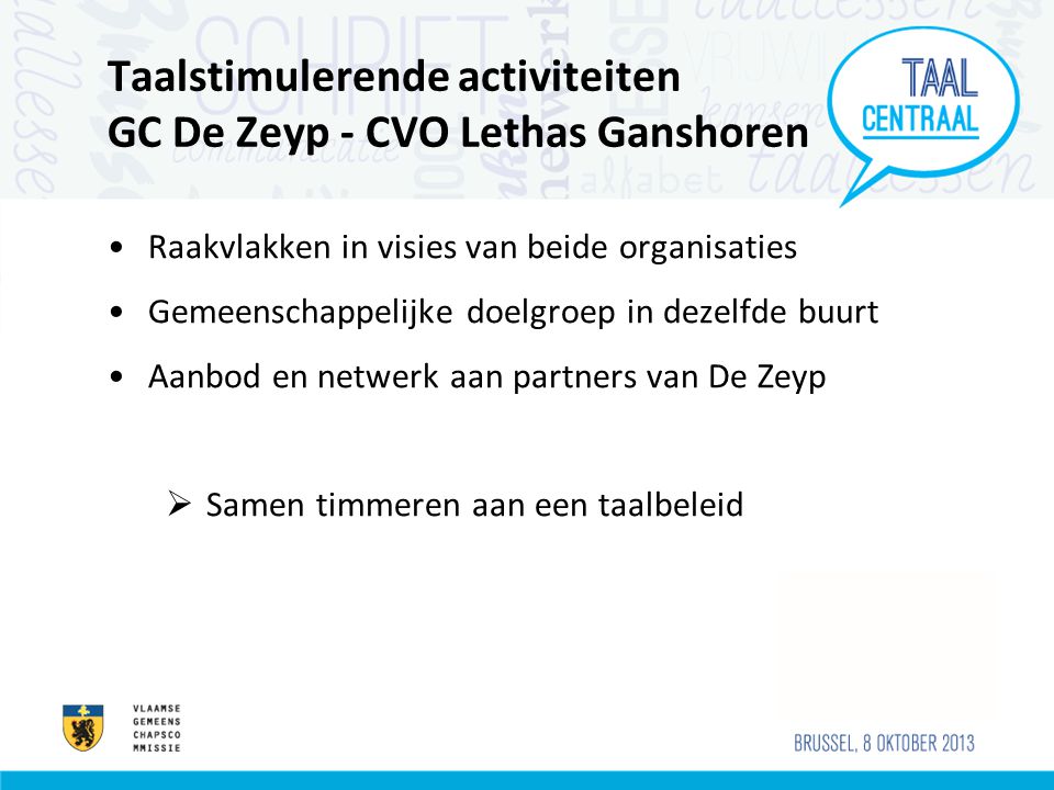 Taalstimulerende activiteiten GC De Zeyp - CVO Lethas Ganshoren