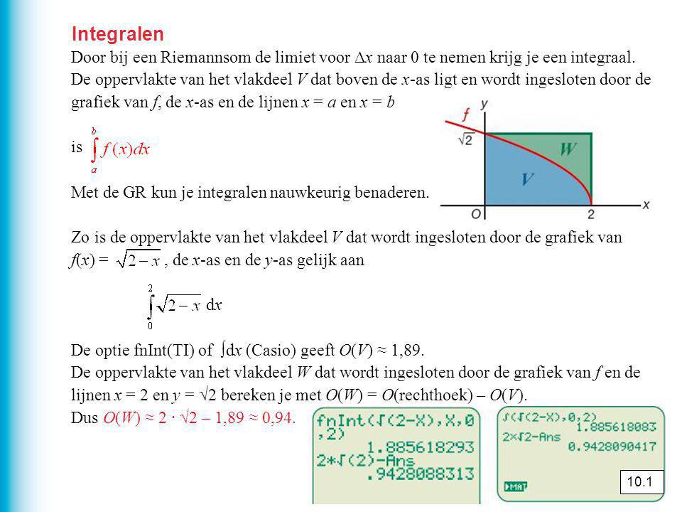 Integralen Door bij een Riemannsom de limiet voor ∆x naar 0 te nemen krijg je een integraal.