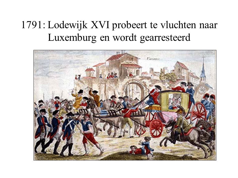 1791: Lodewijk XVI probeert te vluchten naar Luxemburg en wordt gearresteerd