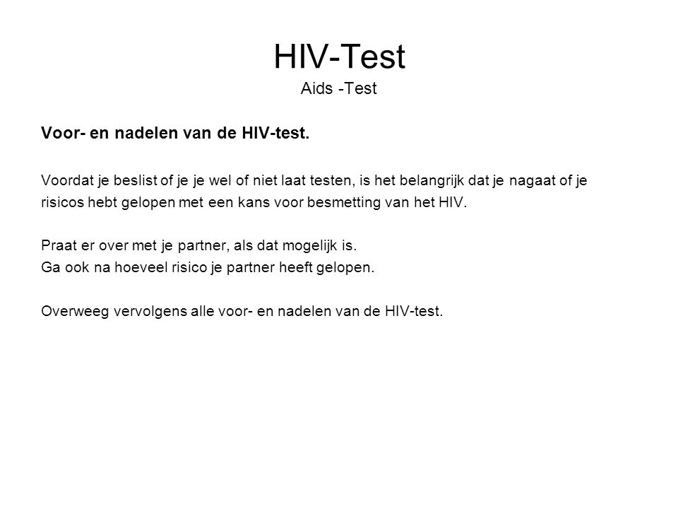 HIV-Test Aids -Test Voor- en nadelen van de HIV-test.