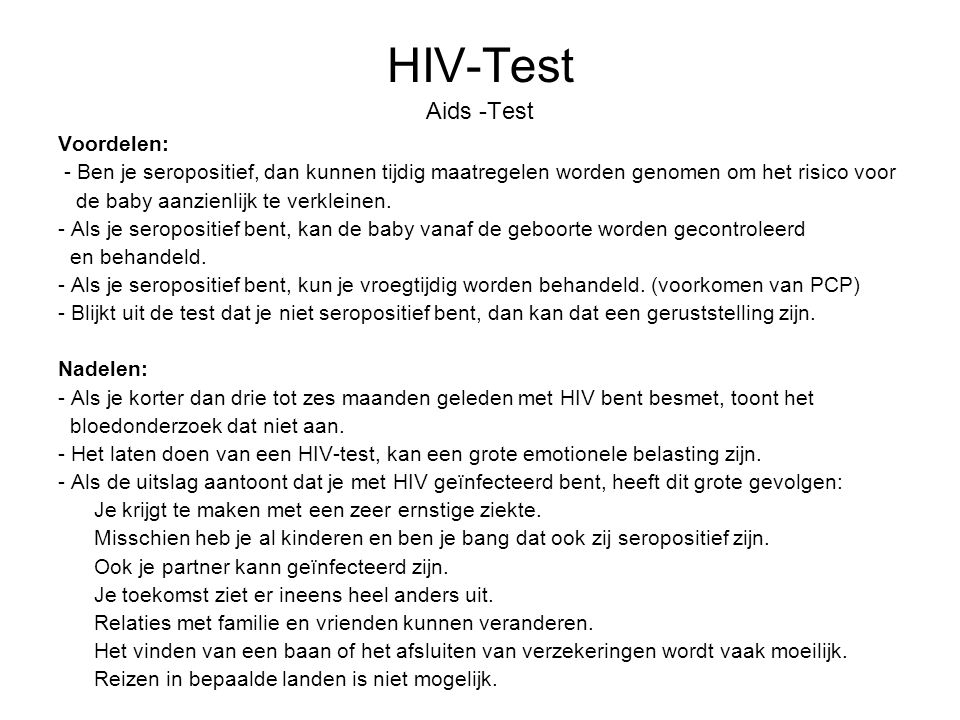 HIV-Test Aids -Test Voordelen: